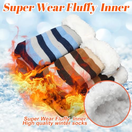 Liitrsh 6 Pairs Mens Fuzzy Slipper Socks with Grip Winter Non Slip Fluffy Winter Warm Lamb Fleece Socks3