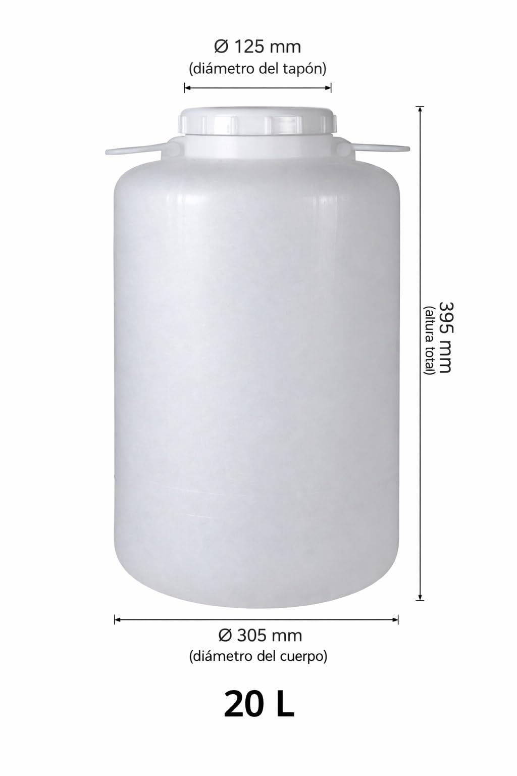 Bidon con Grifo Metálico | Bidón Agua 20 Litros Apto para Uso Alimentario y ADR | Tapa con Cierre Hermético | Polietileno (PEHD), Resistente, Seguro, Estable