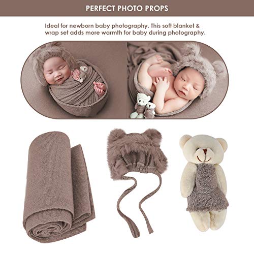Ruiqas Pasgeboren Fotografie Prop Wrap Pluizige Hoed Beer Pop Set Baby Baby Foto Props Outfits (Kaki) - Image 6