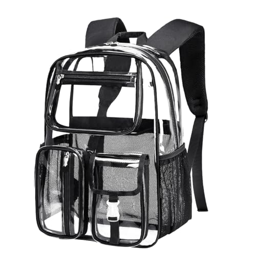 Cusangel Clear Backpack for Stadium Events,16 inch TPU See Through Backpack Sports approved,Heavy Duty Large Capacity, for 12Age or old student,group activities,work,warehouse,fair and rodeo(Black)