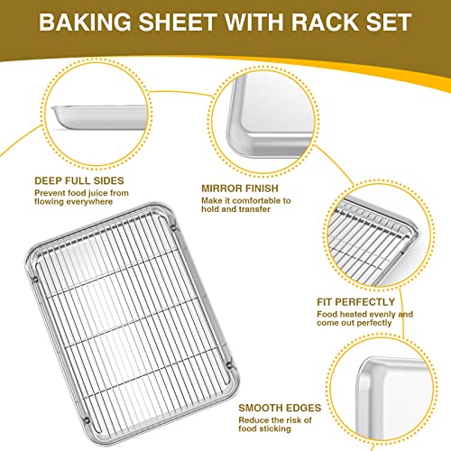 Wildone Juego de bandejas para hornear con estante (3 sartenes + 3 estantes), bandeja de acero inoxidable para hornear galletas con estante de refrigeración, no tóxica, resistente y fácil de limpiar