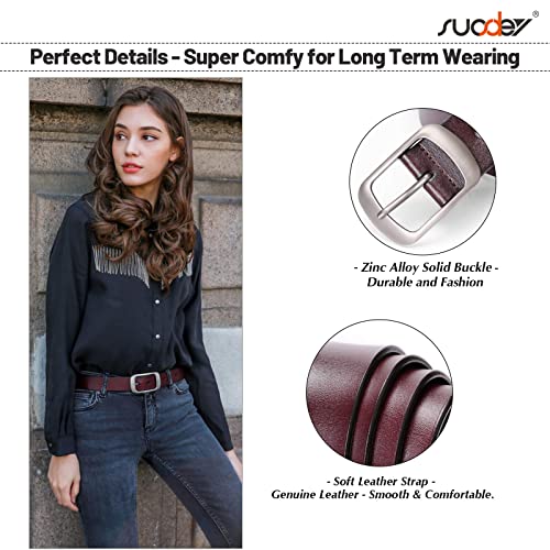 Suosdey Fashion Womens Genuine Leather Belt, Waist Belt With Pin Buckle For Jeans Pants, Coffee,Width 1.3" #TOP2