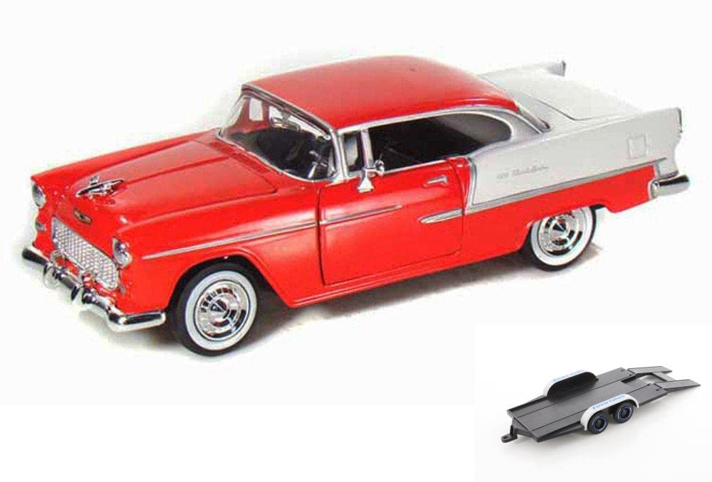 Diecast Car w/Trailer 1955 Chevy Bel Air, Red Motormax Premium