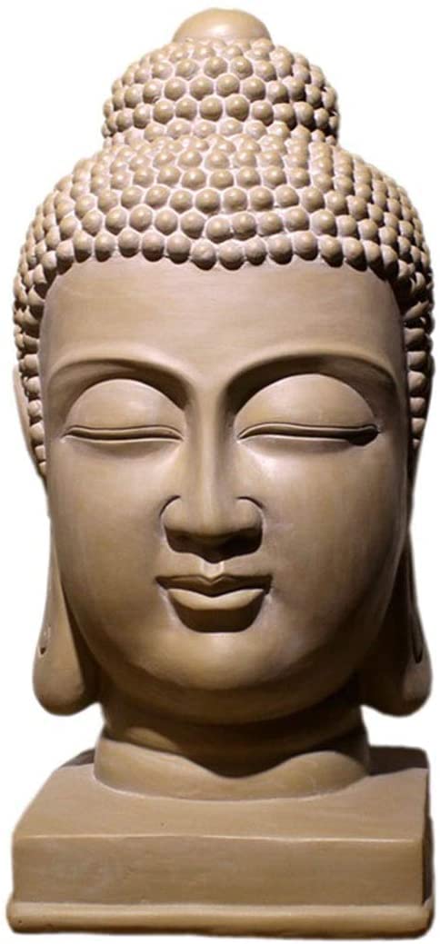 Estatua de Buda meditadora, figura de cabeza de Buda de resina de 15.7 pulgadas, escultura religiosa budista coleccionable
