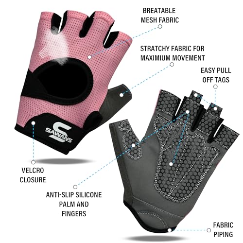 SAWANS Gym Weight Lifting Gloves for men and women Fitness Ladies Training Gloves for Strength Breathable Non-Slip Silicone Padded Palm Grip Protection Exercise Workout Cycling Pull ups - Image 4