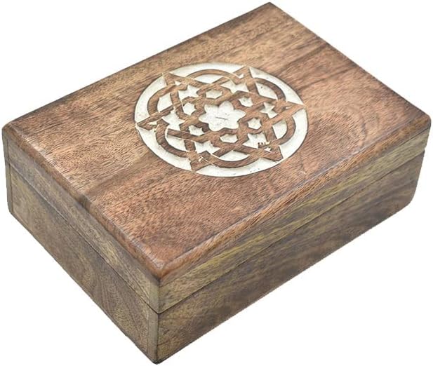 Hand Carved Wooden Jewelry Keepsake Trinket Storage Box Organizer Holder with Celtic carving and whitewash finish Handmade Box for Girl Women