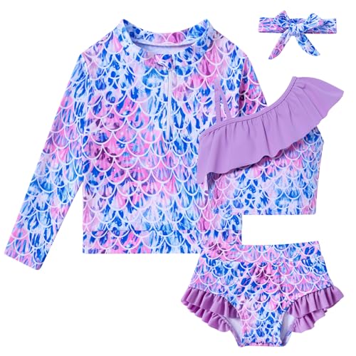 Image of Funnycokid Baby Toddler Girls Swimsuit 4 Piece Bathing Suit Long Sleeve Rash Guard Sets 12 Months-7 Years