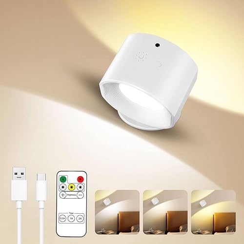 Up&Down Led Wall Lights for Bedroom, Remote&Touch 30 Lighting Battery Operated Wall Sconce, Rechargeable 360°Rotate Wall Lamp Reading Light, Dimmable Timer Wall Light for Bedside Closet Stair Hallway