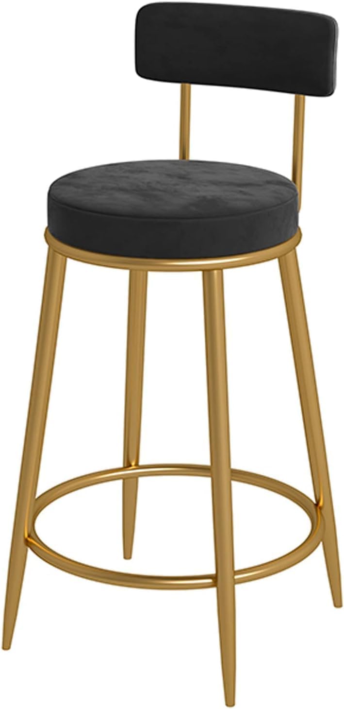 Velvet Counter Stools: Upholstered Barstools with Back, Footrest, and Round Height - Modern Bar Chairs, Ideal Dining Chairs for Kitchen Islands (55 cm, Black)-image-43