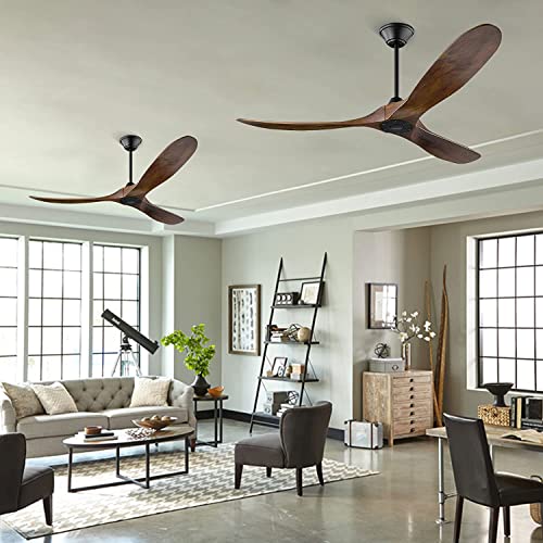 60 Inch Outdoor Ceiling Fans 3 Blade, Propeller Ceiling Fan No Light With Remote Solid Wood , Modern Farmhouse Ceiling Fan For Patios Indoor High Low Sloped Ceiling, Brown Dc Ceiling Fan #TOP5