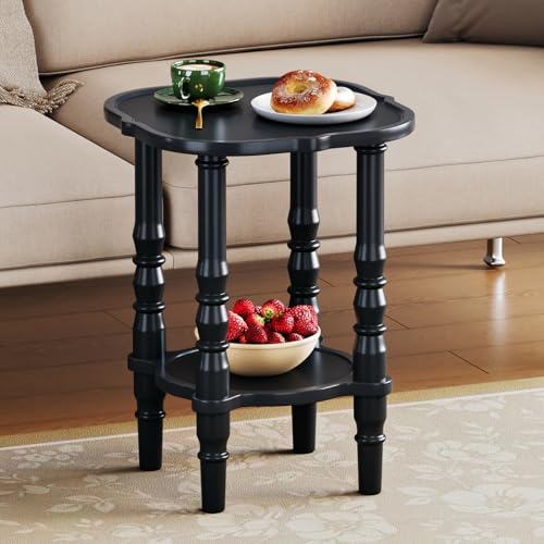 Image of Uniclinens Solid Wood End Side Table - Small Wooden Nightstand for Living Room Bedroom, Black