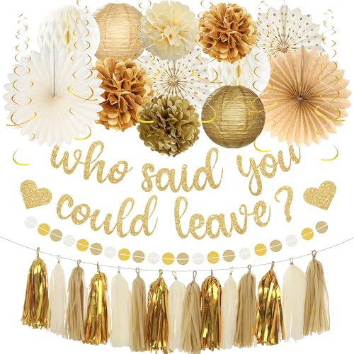 Image of Roetyce Farewell Party Decorations Women Men, Gold Glitter Who Said You Could Leave Banner, Going Away Leaving Goodbye Party Supplies for Coworker Friends, Retirement Photo Backdrop Background Decor