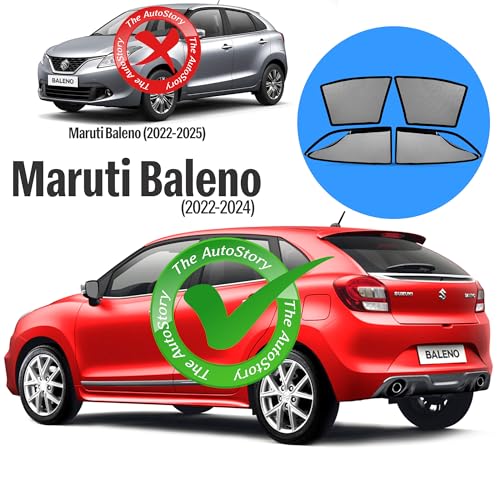 Image of AutoStory Magnetic Car Sunshade for Baleno 2015-2021 | Front Half Cut for Mirror Visibility + Rear Full Coverage with Zipper | Heavy Heat & UV Protection | Privacy Side Window Curtains Shades