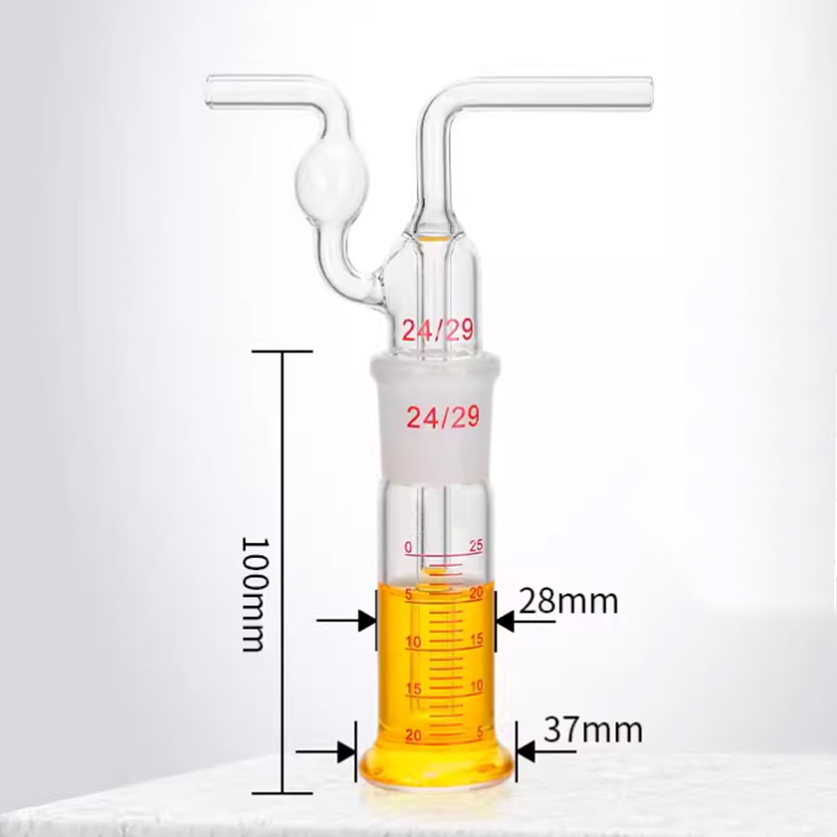 Labor Gas Waschflasche Glas Vakuumfalle mit einem geraden Rohr und einem gebogenen Rohr für Chemie Labor Glaswaren Kit (25ml)