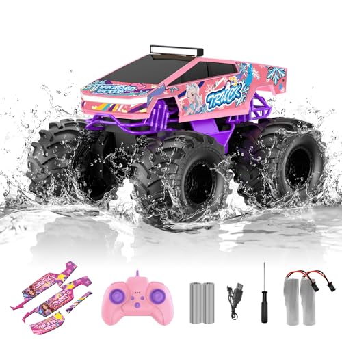 Image of Remote Control Car for Girls,1:18 Pink Monster Truck Toys Amphibious RC Cars, 2.4 GHz Waterproof RC Trucks, 4WD All Terrain Off-Road Pickup, Girls Toys for 6-12 Year Old Kids Christmas Birthday Gifts