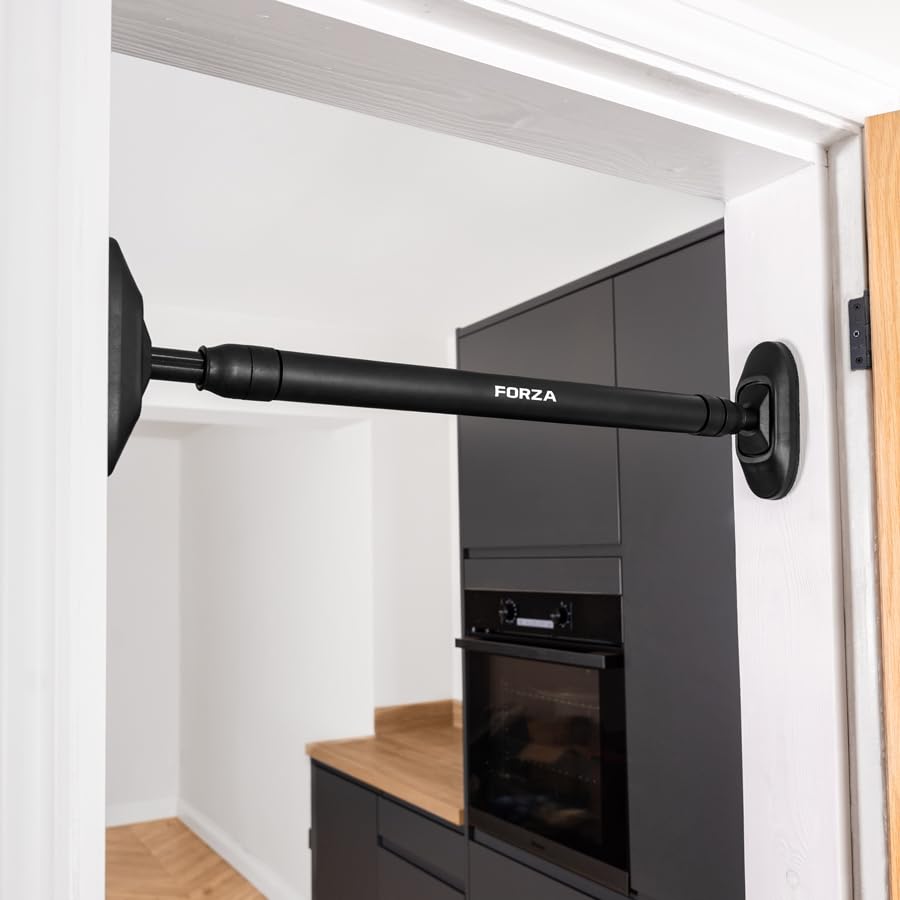 Barra de Dominadas Extensible METIS | Barra Fija para Marco de Puerta Sin Tornillos con Cierre de Seguridad | Barra de Musculación para el Tren Superior | Pull Up Bar para Pared y Puerta