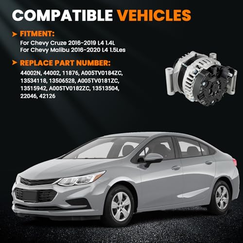 Image of 13506528 Altemnator 130A Compatible with Cruze 2016-2019 1.4L L4, Malibu 2016-2020 1.5L L4, 5-Groove Decoupler Pulley, Replace 44002N, A005TV0184ZC, 13534118, A005TV0181ZC,13513504