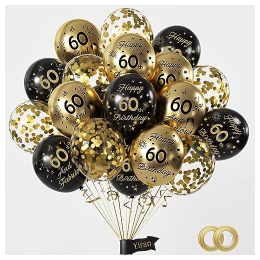 Yiran 60 Años Decoracion Cumpleaños, Globos 60 Cumpleaños Hombres Mujer, Decoraciones Fiesta Oro Negro 60er Globos cumpleaños para Hombres y Mujeres Dfiesta de cumpleaño 60 Años Decoracione