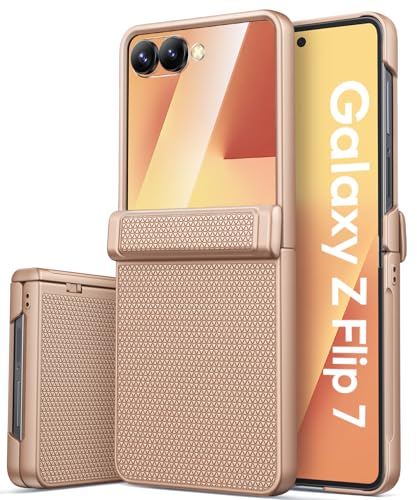 Image of Vihibii for Samsung Galaxy Z Flip 7 Case with Outer Screen Protector & Rugged Hinge Protection & Non-Slip Texture, Shockproof Sturdy Full Body Phone Cover for Samsung Galaxy Z Flip 7 2025, Rose Gold