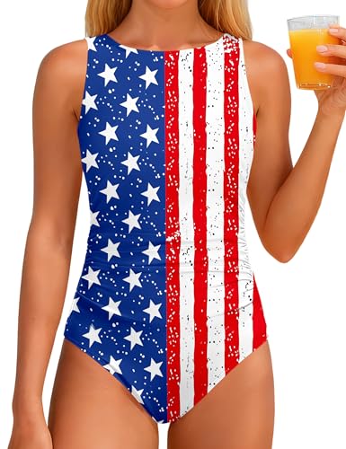 Image of CRISONE Girls Swimsuit High Neck Girls Bathing Suit Cross Back Ruched Gradien One Piece Girl Swimwear 9-16Y