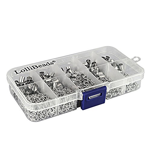 LolliBeads (TM) Silver Plated Barrel Leather Cord Ends with Lobster Clasp and Extension Chain Finish Fits Up to 4.5 mm Cords (60 sets)