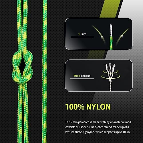 Abma Cord Paracord 100 lbs 2mm 100% Nylon 30M - Dayglow, Multi Color-dayglow, 30 Meters - Image 3