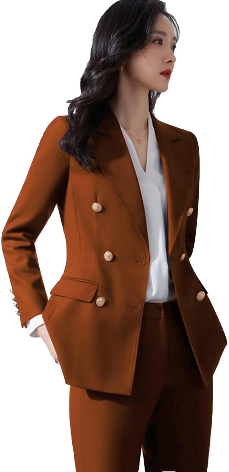 Women' Suit 2 Piece Double Breasted Blazer Pants Suit Set for Wedding Business Pantsuit for Work
