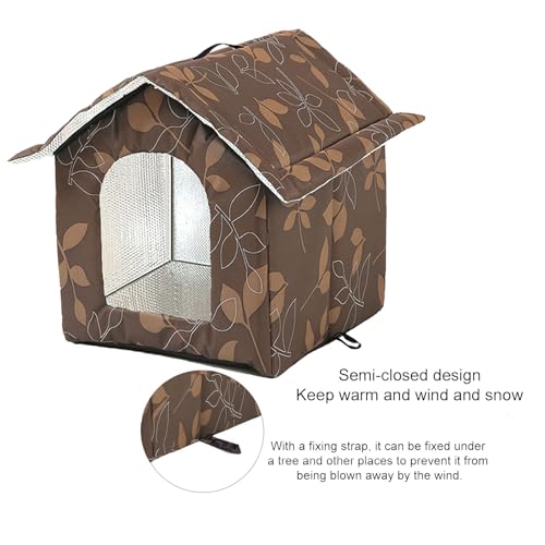 Katzenhaus Outdoor, Katzenhöhle für Draußen, Katzenhaus Für Draußen Winterfest Wasserdicht, Kombiniert isolierte Aluminiumfolie Mit abnehmbarem Transparentem Vorhang (M, Braun)