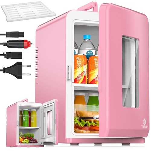 KESSER® 2in1 Mini Kühlschrank Kühlbox 15 Liter Kühl und Heizfunktion Tragbarer AC DC 220-240V/12V Steckdose und Zigarettenanzünder Warmhaltebox Mini-Thermobox Auto Büros Zimmer Camping Garten Rosa