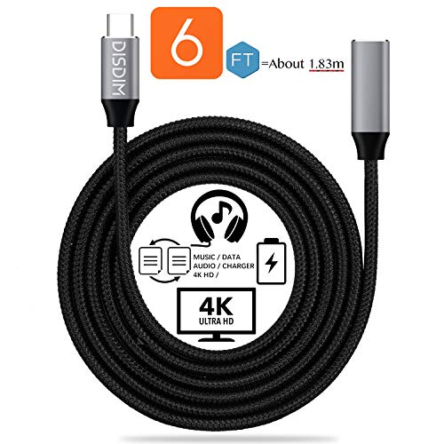 DISDIM USB C Extension Adapter Cable, [183cm/6FT] Thunderbolt 3 USB 3.1 Type-C Fast Charging,4K HD Vedio, Audio Transfer, Data Sync Extend Cord Compatible with MacBook Pro,Nintendo Switch,Pixel 3/2/XL - Thumbnail 3