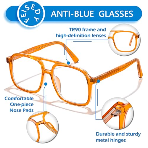 Image of FEISEDY Aviator Blue Light Blocking Glasses Fake Nerd Clear Oversized Square Computer Glasses TR Frame B0158