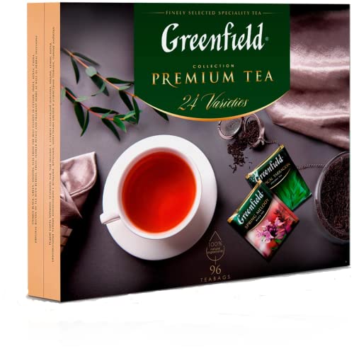 GREENFIELD TEA SET PREMIUM | tea 96 Beutel (tea bags) | 24 Sorten | Geschenkset | tee collection | schwarztee, Grüner Tee, Kräutertee 167,2g (96 Tassen)