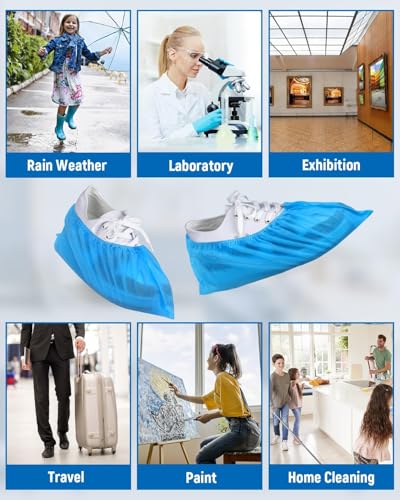 Image of Non-woven Fabric Disposable Shoe Covers, Waterproof, Dustproof, Non-slip Shoe Protectors for Home, Office, Medical, and Industrial Use (Non-woven, Pack of 50)