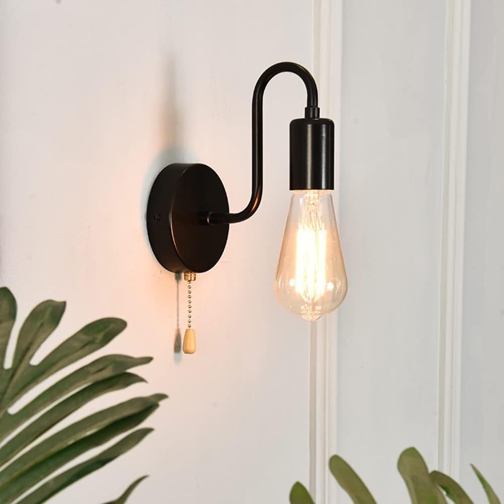 Foco de Pared con Casquillo E27, Estilo Retro de Metal y Hierro, para Loft, con Interruptor de cordón para Dormitorio, Sala de Estar, Garaje, Porche y Pasillo.