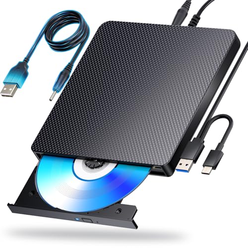 aelrsoch External Blu ray Drives Player Read/Write Compatible Bluray Burner USB 3.0 / Type-C BD DVD Burner Blu ray Player for pc, Windows 7-11 & Mac（Black）