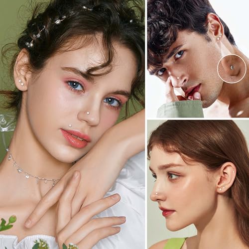 MILACOLATO G23 Titanium Flat Back Earrings Studs 14K Gold Filled Push In Nose Rings Studs 20G/18G/16G Threadless Helix Tragus Cartilage Labret Lip Medusa Piercing Jewelry Hypoallergenic for Women Men3