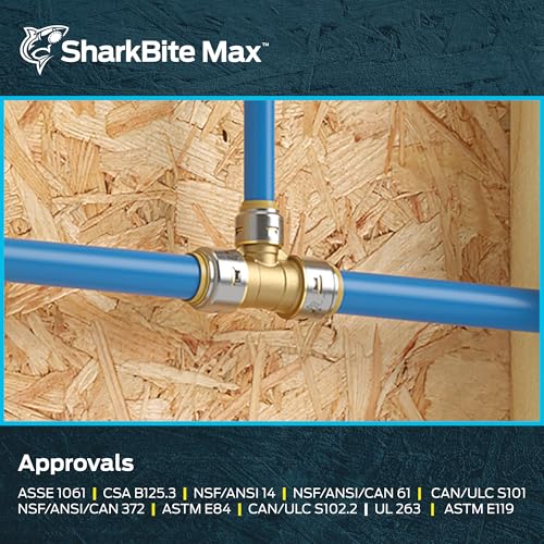 Image of SharkBite Max 1 Inch x 1 Inch x 3 /4 Inch Reducing Tee, Push To Connect, PEX Pipe, Copper, CPVC, PE-RT, HDPE, UR416A