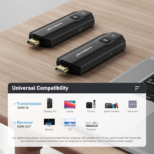 Image of Lemorele Wireless HDMI Transmitter and Receiver Kit, 2.4 /5G WiFi 50M 4K30Hz Ultra HD, Stream Video&Audio from Laptop /TV Box /Camcorder to HDTV /Projector /Monitor for Meetings,Home Theatre