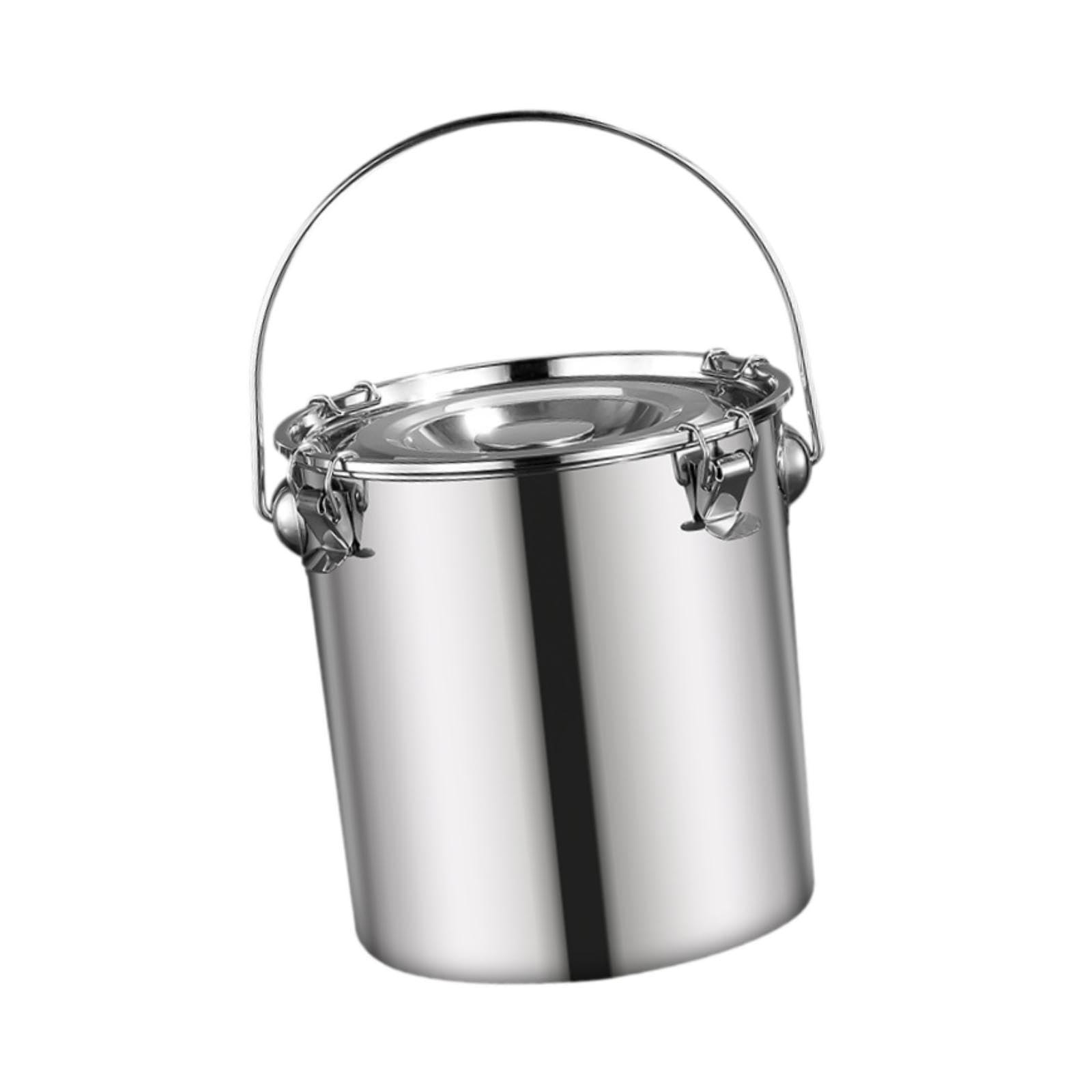 Cubo de Acero Inoxidable Sellado, Práctico Contenedor de Transporte con Tapa, Cubo para Alimentos Y Leche, Ideal para El Hogar, Hotel, 24x25cm