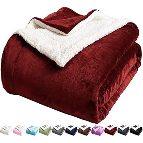 LBRO2M Sherpa Fleece Bed Blanket King Size Super Soft Fuzzy Plush Warm Cozy Fluffy Microfiber Couch Throw Velvet Double Reversible Blankets,Red Cover
