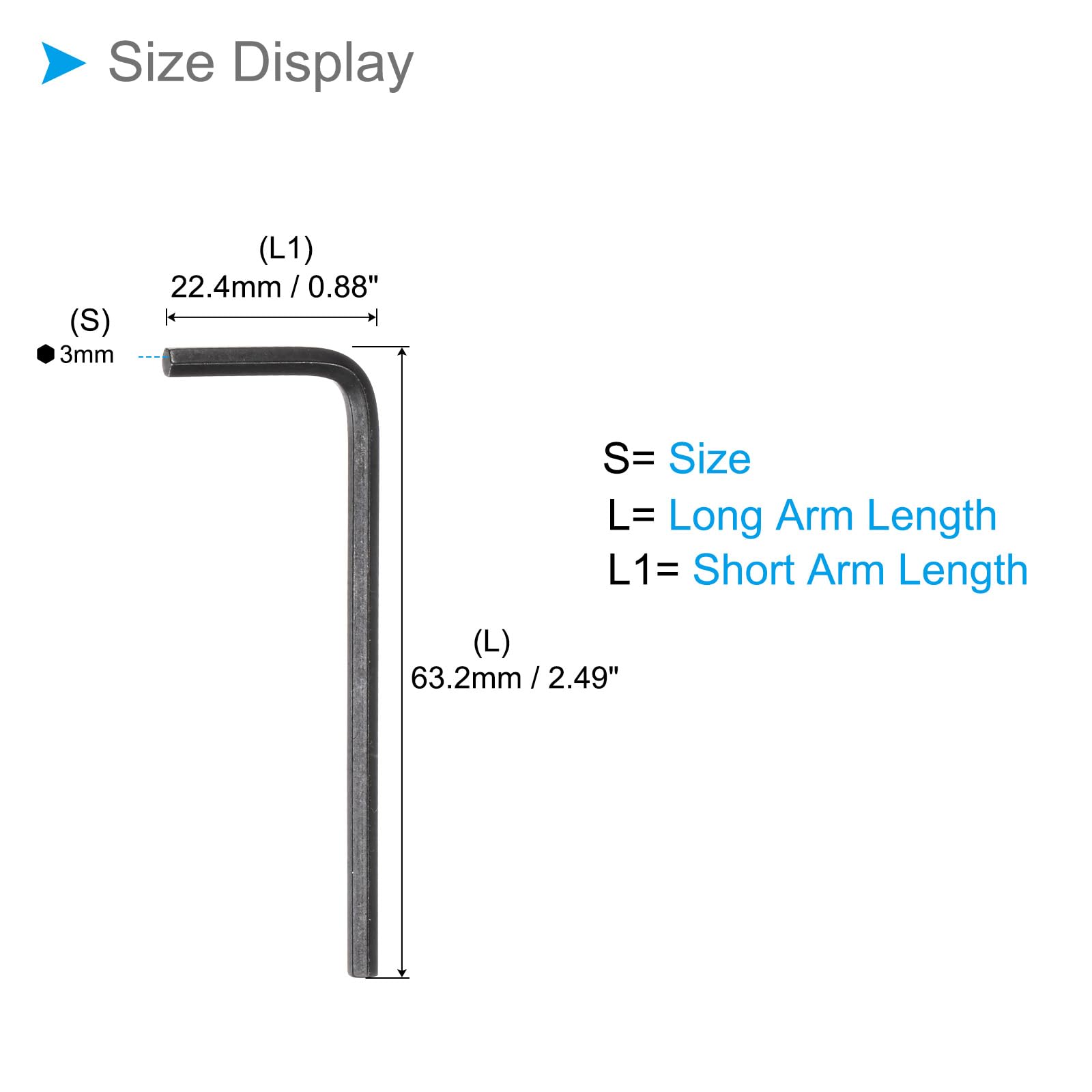 CoCud L-Handle Hex Key Wrench, 3mm Metric 63.2mm Length, CR-V L-Shape Hexagon Head Wrenches Spanner Black - Image 2