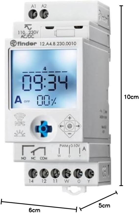 Finder 12.A4.8.230.0010 Time Clock with dimensions