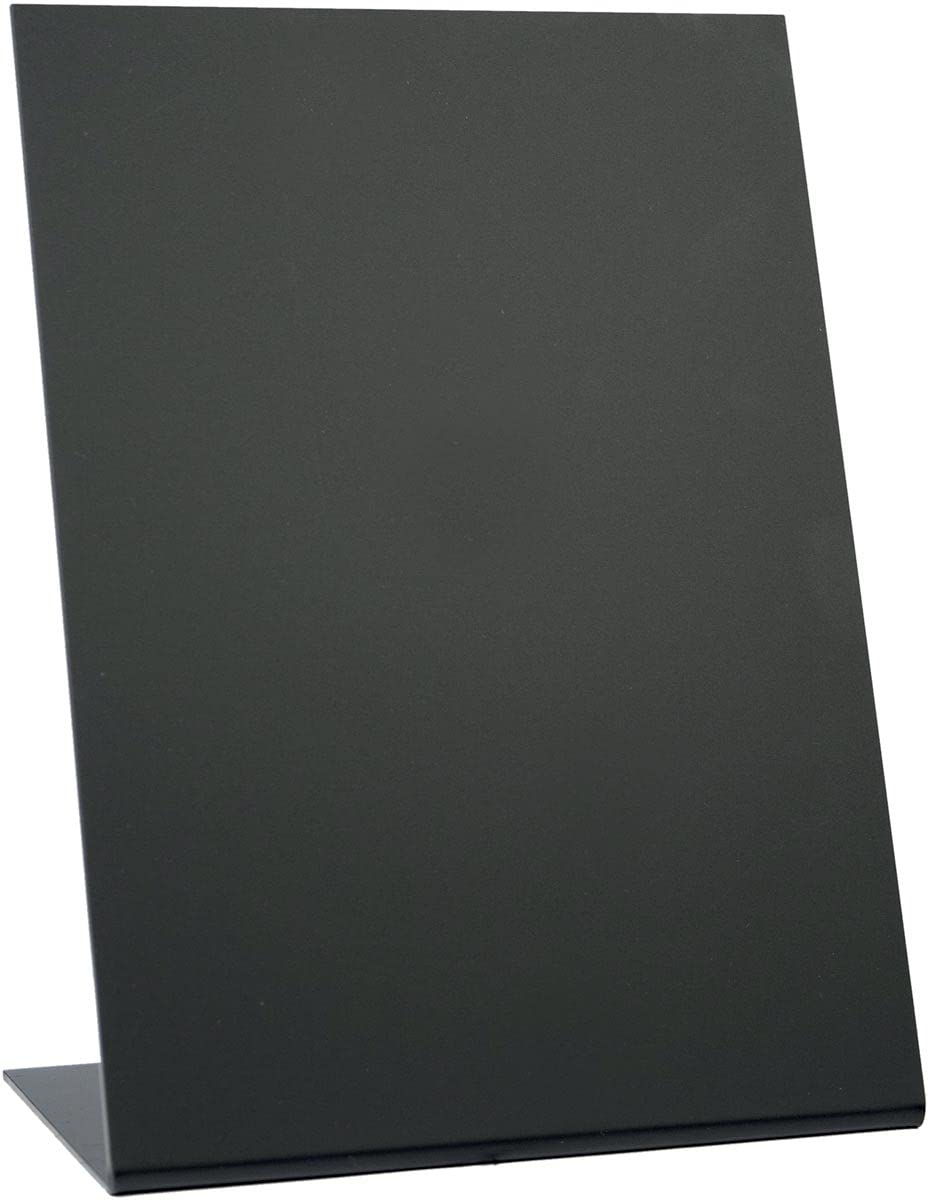 Securit L-Shape Vertical Table Chalkboards A5 Set of 3 with Matt Front and Gloss Back Stackable Heavy Duty Acrylic Black 21.5 x 15 x 8.5 cm