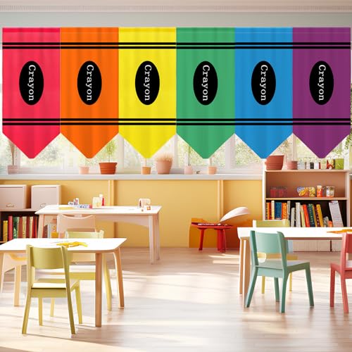 SmoothNovelty 6 Pcs School Classroom Curtains Back to Classroom Rainbow Colorful Crayon Curtains for Kindergarten Daycare Primary School Bedroom Playroom Room Decor 36