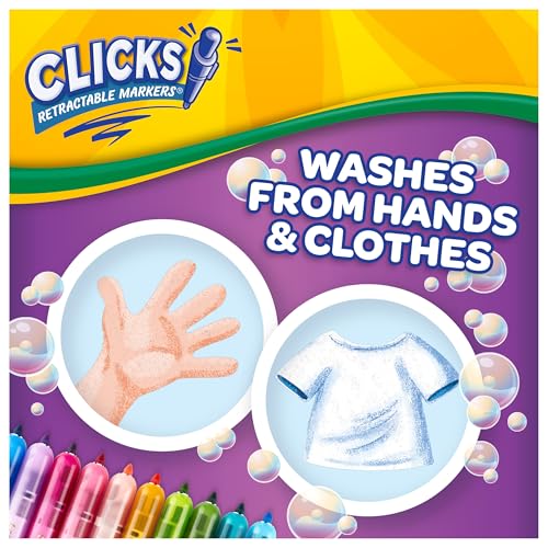 Image of Crayola Clicks Retractable Markers - Bold (10ct), Essential Easter Basket Stuffers, Spring Craft Supplies, Gifts for Kids & Toddlers, No Dry Washable Markers for Kids