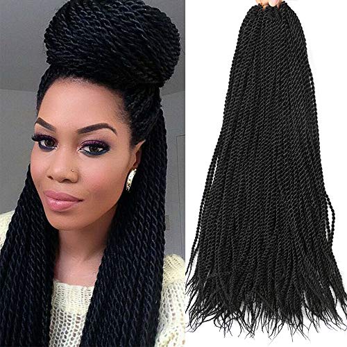 WIGENIUS - 6 paquetes de extensiones trenzadas estilo senegalés, extensiones sintéticas con efecto de ganchillo pequeñas de 55,88 cm (1B)