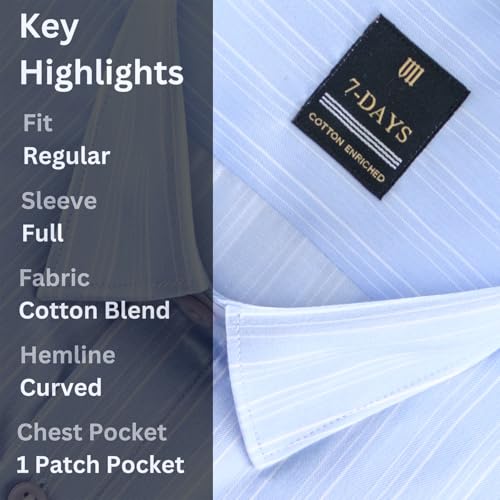 Image of 7-DAYS Men's Premium Striped Formal Shirt - Cotton Rich, Regular Fit, Full Sleeve, with Pocket, Wrinkle Resistant - Stylish Office & Everyday Wear.