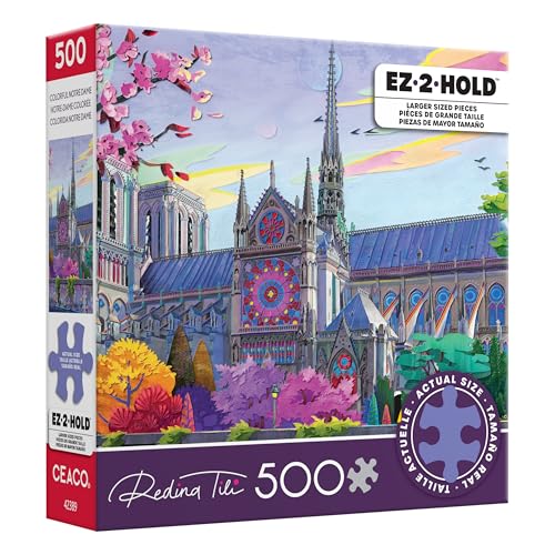 Ceaco - Puzzle Rompecabezas Notre Dame Colorido - 500 Piezas Grandes para Adultos | Arte de Redina Tili, Hecho en USA, Tamaño Final 26 x 19 pulgadas, Incluye Póster, Arte para Enmarcar