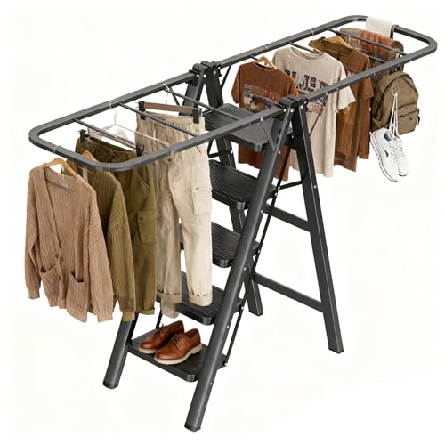 LFYJLJLFYJLJ Standing Clothes Drying Rack, 5 Step Folding Ladder, 3-in-1