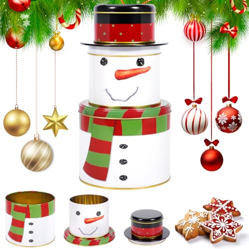 MZJAUVF Caja Galletas Navidad, 3 caja metalica navidad, 3 en 1 Cajas de Galletas Snowman de Navidads, Tarros de Galletass para Navidads, Latas de Galletass Navideña para Chocolate, Dulces